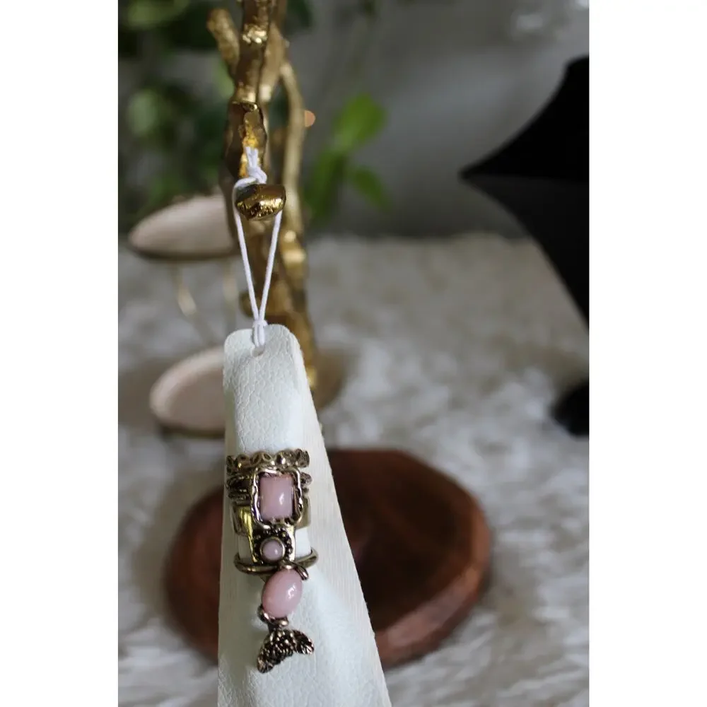 Free People Pink Stone Antique Gold Stackable Ring Set Size 7.5